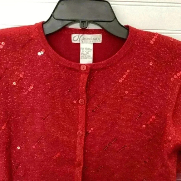 Dressbarn NWT Red Cardigan Woman's Size PM Red Sequins Metallic - Picture 2 of 12